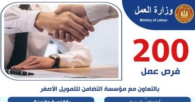 وزارة العمل تعلن 200 فرصة عمل بالتعاون مع مؤسسة التضامن للتمويل الأصغر020 وزارة العمل تعلن 200 فرصة عمل بالتعاون مع مؤسسة التضامن للتمويل الأصغر